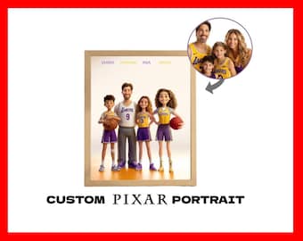 Custom Cartoon Portrait | Digital Item | Portrait Pet from Photo | Pixar Poster | Custom Photo Art | Family Photo PNG Design