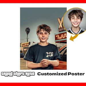 GTA Custom Portrait Posters | Digital Item | Video Game Gift | Custom Gamer portrait from photo | Custom GTA Face Skin | GTA Art Funny Gift