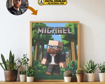Retrato personalizado estilo bloques pixelados a partir de una foto / Regalo personalizado para gamers / Descarga digital o impresión única para fans de los videojuegos