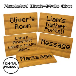 Custom Pixelated Block-Style Sign | Personalized Digital Download | Gamer Room Decor & Kids Gift | Pixel Art for Block Builders