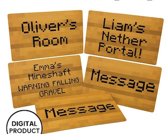 Placa personalizada em estilo de bloco pixelado | Download digital personalizado | Decoração para sala de jogos e presente infantil | Pixel Art para construtores de blocos