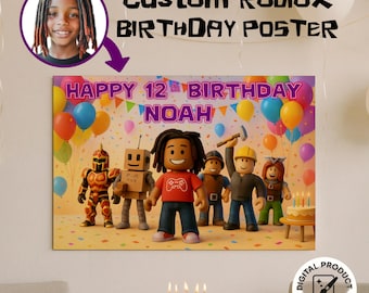 Custom Roblox Birthday Banner from Photo | Personalized Gamer Gift | Birthday Backdrop | Printable Birthday Welcome Sign