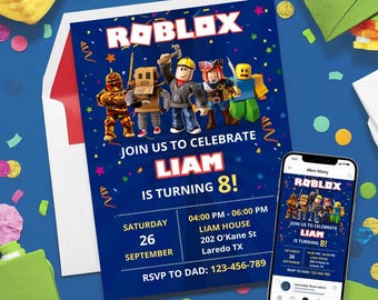 Roblox-Themed Birthday Invitation | Printable Party Invite | Digital Download, Customizable, Fun Gaming Celebration | No Canva needed