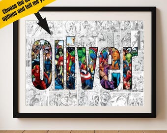 Personalised MARVEL Name Word Art Print | Avenger Superhero Wall Art | Custom Poster Gift for Kids, Birthday or Home Decor