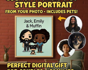 Custom Funko Pop Style Portrait from Photo – Digital Art for Couples, Families & Pets – Printable Gift