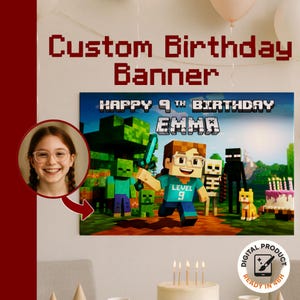 Custom Pixelated Block-Style Birthday Banner from Photo | Personalized Gamer Gift | Birthday Backdrop | Printable Birthday Welcome Sign