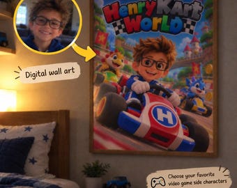 Custom Kart Racing Portrait, Last Minute Gamer Gift, Personalized Kids Wall Art, Custom Racing Character, Digital Birthday Gift