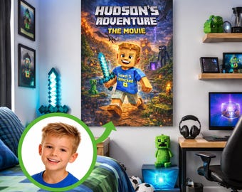 Custom Block Style Movie Poster from Photo | Personalized Gamer Gift | Pixel Art Portrait | Kids Room Wall Art | Digital Download