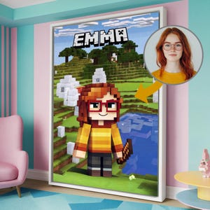 Pôster personalizado em estilo de bloco a partir de foto | Impressão gigante em pixel art | Presente de download digital premium para jogadores e crianças | Decoração de parede épica | Pixelado