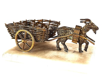 Antique Vienna Bronze Goat Cart Sculpture: Modern Art Gift