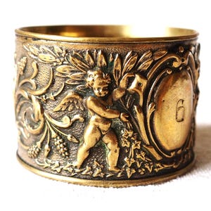 Jugendstil Serviettenhalter Antik Bronze Vergoldet Frankreich/Putti 1900/Serviettenhalter Blumenmotive/Küche Vintage Dekor/Zahl 6 Geschenk/Tischdekor Engel