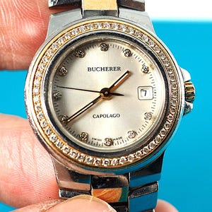 Set of 63 Diamonds Bucherer Capolago Quartz Vintage Watch/Swiss Made Serviced Bucherer Watch/Original Watch/Gift for Her/Gold Plated 1990