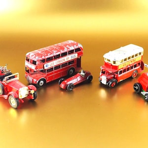 マシンカー メタル/セット 5 非常に希少な金属製子供用おもちゃカート/ヴィンテージ フォーミュラ ラリー/スポーツカー ギフト/マッチ箱 2階建てバス イギリス/古い