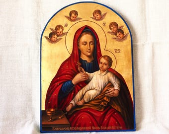 Handpainted Virgin Kozelshan Skaya Icon: Large Orthodox Christian Art