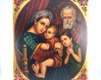 Hand-Painted Holy Family Icon: Orthodox Christian Art, Wood Gilding (54x45cm)