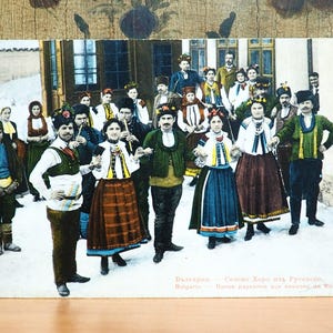 Bulgarie Chœur rural de Roussé/Costume national 1900/Studio photographique/Carte postale originale/exposition d'antiquités/Studio photo/Bijoux fantaisie folkloriques