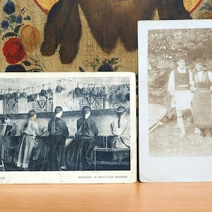 Lot de 2 cartes postales/Costume national macédonien bulgare 1900/Photo ancienne/Carte postale ancienne originale/Tissage de tapis persans/Photo nature/Costume folklorique