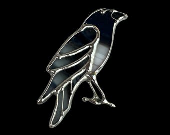 Stained Glass Raven Brooch – Handmade Crow Pin | Gothic Witchy Jewelry | Dark Academia Gift for her