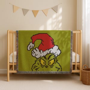 Grinch babydeken C2C GEHAAKT PATROON Groen gezicht Lapghan Grinchmas Afghan X-Mas kinderwagen kerstmuts gooien PDF Instant Download