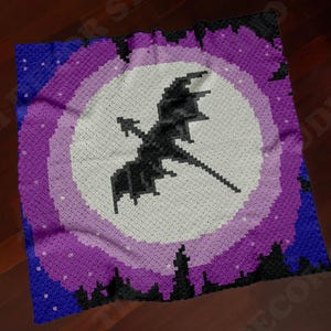 Fantasie Draak Maan Deken C2C HAAKPATROON | Huisdecoratie Afghaans | Hoek-tot-hoek | Direct downloaden