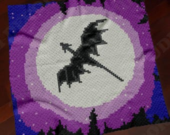 Fantasy Dragon Moon Blanket Throw C2C CROCHET PATTERN | House Decor Afghan | Corner-to-Corner | Instant Download