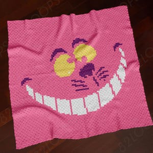 Cheshire Cat Blanket C2C CROCHET PATTERN | Smile Face Pink Afghan | Corner-to-Corner | Instant Download