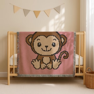 Coperta per neonati a forma di scimmia, modello C2C all'uncinetto / Coperta per neonati con motivo a forma di animale, da angolo ad angolo, con scimpanzé, divertente, per culla, download immediato