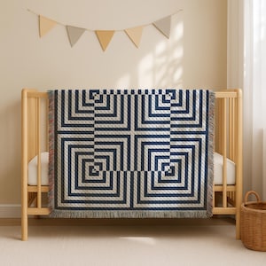 Optical Illusion Blanket C2C Crochet PATTERN | Striped Square Afghan | Corner-to-Corner | PDF Instant Download