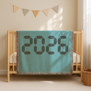 2026 Pixel Blanket C2C CROCHET PATTERN | Beginner-friendly Digital Clock Throw Newborn Turquoise Afghan - Personalised - Instant Download