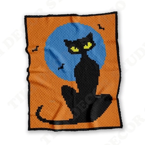 Schwarze Katze Halloween Decke C2C Häkelanleitung | Gruseliger Überwurf | Ecke-zu-Ecke Intarsie | PDF | Sofort Download