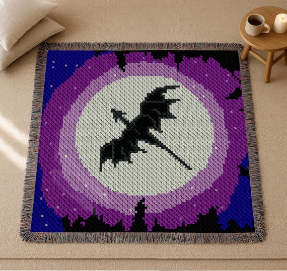 Fantasy Dragon Moon Blanket Throw C2C CROCHET PATTERN | House Decor Afghan | Corner-to-Corner | Instant Download