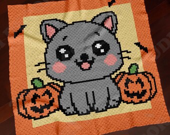 Kattungepumpafilt C2C-mönster | PDF | Kattfilt | Halloween-filt | Direktnedladdning