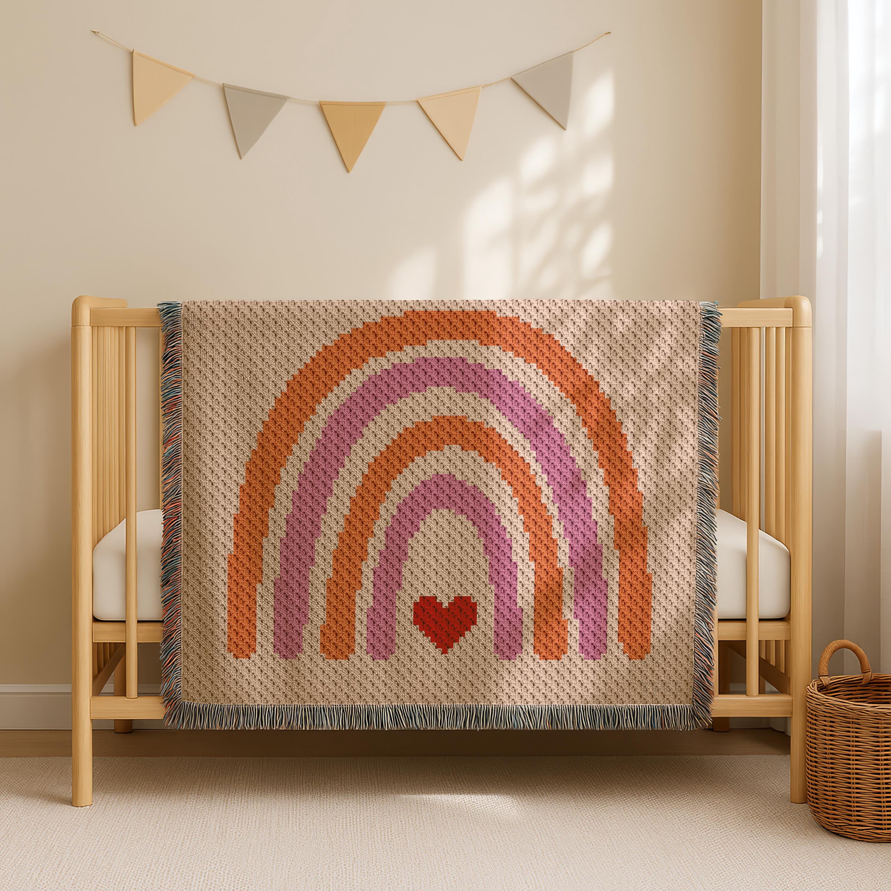 30 Rainbow Blanket Crochet Patterns to Brighten Baby Rooms, Throws, and Gift Giving 26 Baby Shower Rainbow Heart C2C Blanket Pattern
