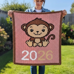 30"x33" Affe 2026 Babydecke Single Häkelmuster | Gobelin Überwurf | SC Kinderwagen | Sofortdownload | PDF-Datei