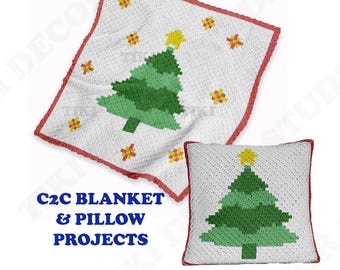 Julgransfilt och kuddeset C2C VIRKMÖNSTER | Bunt | Intarsia | Hörn-till-hörn | PDF | Direktnedladdning