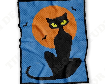 Halloween Svart Kattfilt C2C VIRKMÖNSTER | Spöklikt diagram | Hörn-till-hörn-intarsia | PDF | Direktnedladdning