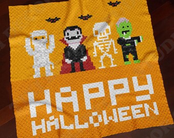 Happy Halloween Blanket C2C PATTERN | PDF | Monsters Throw | Mummy Crib | Corner-to-Corner Crochet | Instant Download