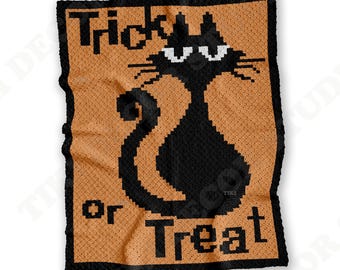 Halloweenfilt med svart katt, virkmönster C2C | Bus-or-godis-filt | Hörn-till-hörn-filt | PDF | Direktnedladdning