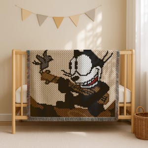 Manta de gato Félix / Patrón de crochet C2C / Manta de gato negro / Cochecito de bebé animado / Descarga instantánea en PDF