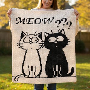 Cats Blanket SINGLE CROCHET PATTERN | PdF | Black Kitten Throw | White Cat Stroller | Meow Afghan | Funny Meme Crib | Instant Download