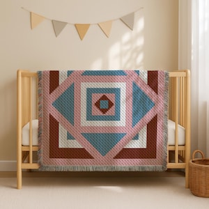 Manta caleidoscopio rosa 90x90 Bloques C2C PATRÓN DE GANCHILLO / Gráfico de mosaico intarsia / Descarga instantánea en PDF