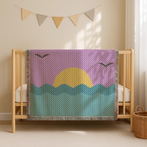 Landscape Baby Blanket C2C CROCHET PATTERN | Ocean Graphghan Sunrise Throw Home Decor Morning Sun Afghan Corner-to-Corner Instant Download
