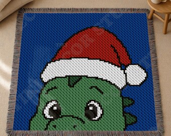Chibi Dragon C2C Crochet Blanket Pattern | Santa Hat Christmas Afghan | Newborn Crib | Instant Download