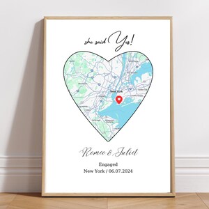 Custom Heart Map Print Custom Location Print She Said Yes Gift Engagement Gift Anniversary Gift Couple Gift Where It All Began