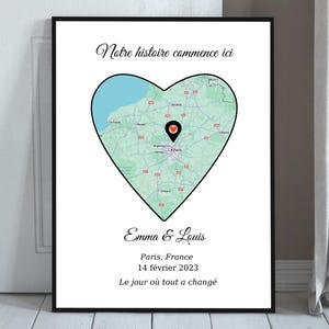 Carte Personnalisée Amour • Niestandardowy plakat z mapą • Prezent dla par • Rocznica • Prezent zaręczynowy • Para Cadeau • Niestandardowy wydruk lokalizacji