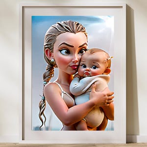 Personalized 3D Cartoon Portrait from Photo, Custom AI Caricature for Mother’s Day Couple Family, Trendy Digital Wall Art Print Gift for Mom