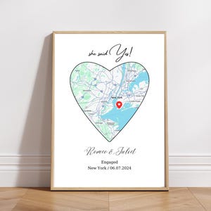 Personalisierte Herz Karte Print, Sie sagte Ja Geschenk, Verlobung Geschenk, Jahrestag Geschenk, Paar Geschenk, Valentinstag, wo alles begann, wo wir uns trafen