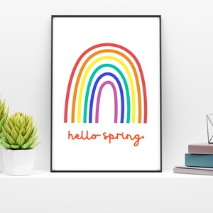 HELLO SPRING Printable Instant DIGITAL Download Modern Rainbow Art Print Colorful Spring Gift  Home Decor Sun Poster 8 x 10 Cheer Happy