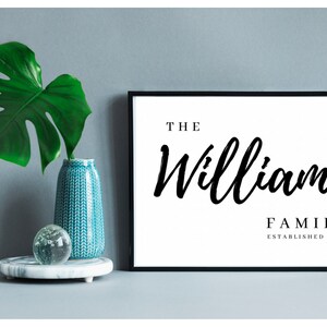 Personalized Home FAMILY NAME Printable CUSTOM Digital Download Art Print Modern Established Sign Black White Wall Art 8x10 Png file