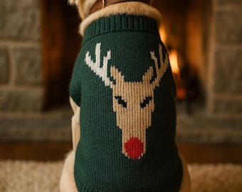 Knitting Pattern Christmas Dog Sweater with Reindeer Motif Cozy Winter Pet Jumper Festive Holiday Outfit PDF Digital Download Instructions